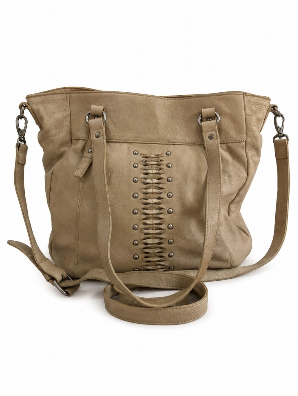 VTG LUCKY BRAND Large Ecru Leather Western Boho Studded Bag